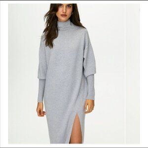 Aritzia Cyprie Heather Oversized Italian Wool Mock Turtle Neck Grey Dress XS EUC